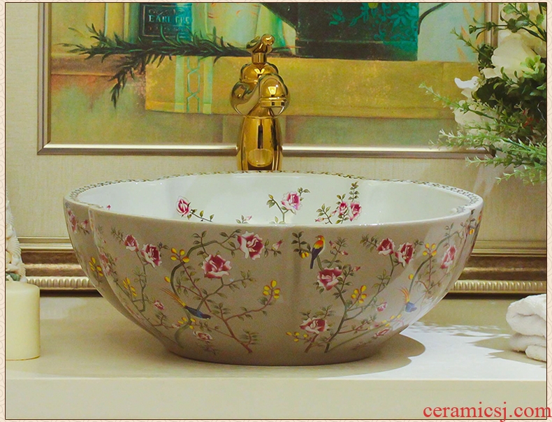 Ceramic art stage basin round hand petals household balcony lavatory toilet stage basin sink color