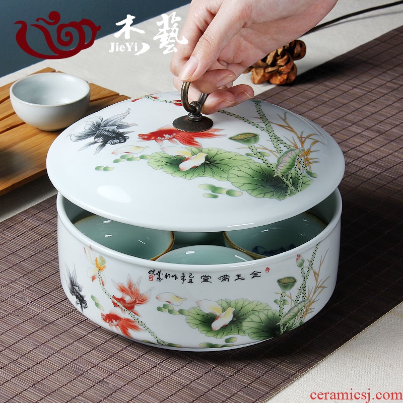 Jie blue and white with cover art ceramic tea wash kung fu tea tea accessories on sale large caddy writing brush washer porcelain tea to wash