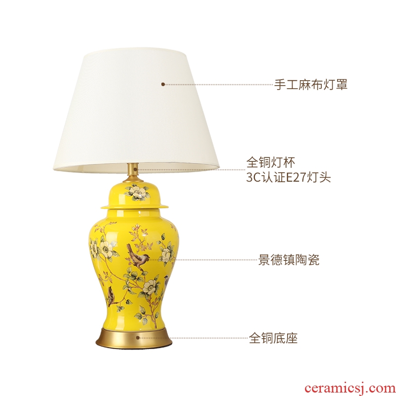 American atmospheric rural retro contracted sitting room bedroom berth lamp of jingdezhen hand-painted ceramic flower decoration