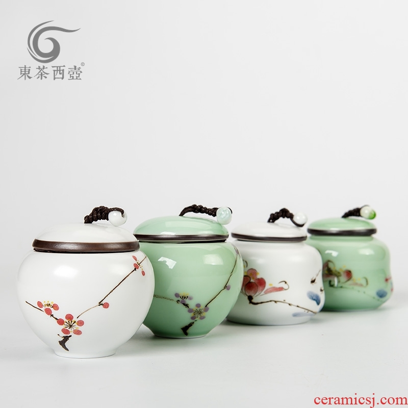 East west pot of tea POTS ceramic tea pot mini pocket powder sealed cans artificial hand-painted caddy trumpet