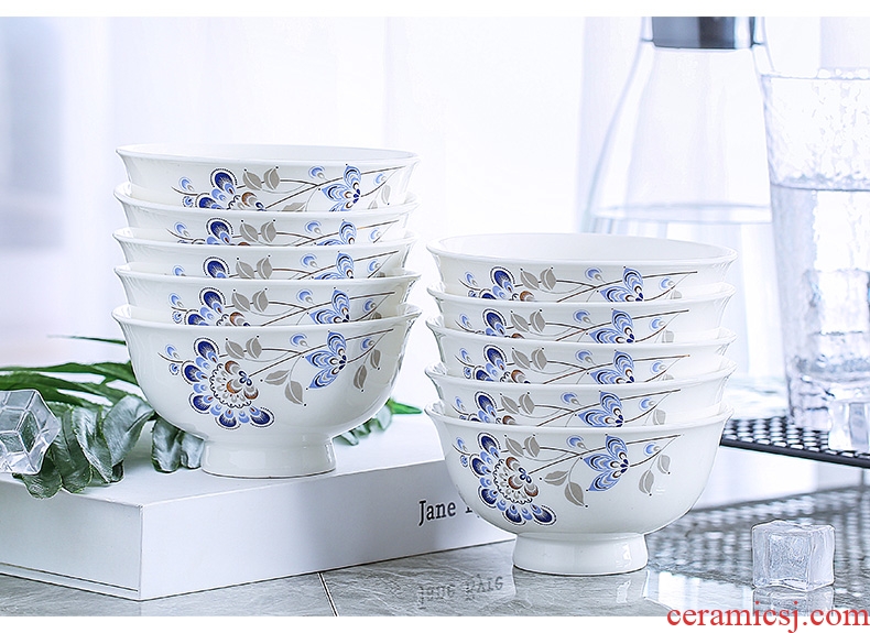 Jingdezhen ceramic bowl home eat porringer bone porcelain tableware Korean contracted 4.5 inches tall iron bowl