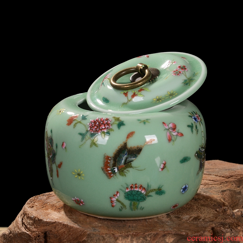 Jingdezhen ceramics pea green archaize caddy storage tank snack jars household adornment handicraft furnishing articles