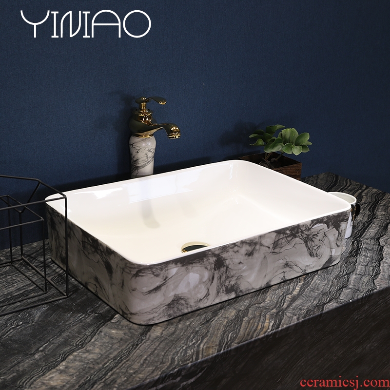 Simple ink grain ceramic basin square continental basin stage art basin bathroom sinks counters