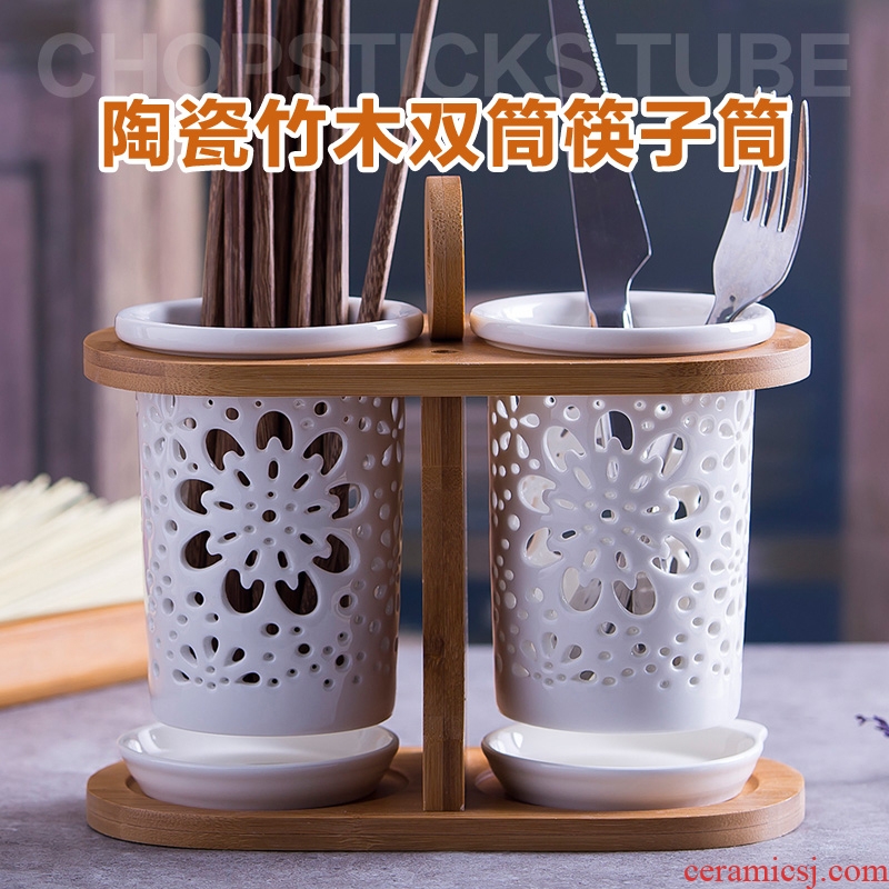 Ceramic tube/cage binocular chopsticks rack shelf/box mouldproof drop Korean creative home kitchen supplies