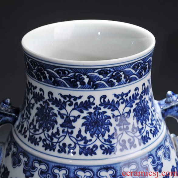 Jingdezhen blue and white ceramics bound lotus flower ear vase classical home sitting room adornment handicraft furnishing articles