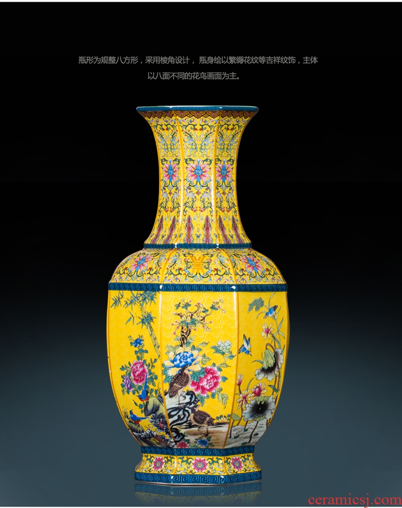 Jingdezhen ceramics eight square bottle of large antique imitation qianlong vase Chinese style classical sitting room adornment is placed