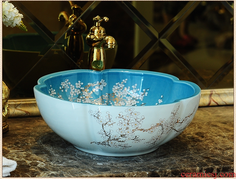 Spring rain of jingdezhen ceramic art basin petals in Europe and the contracted the stage basin sinks the sink basin