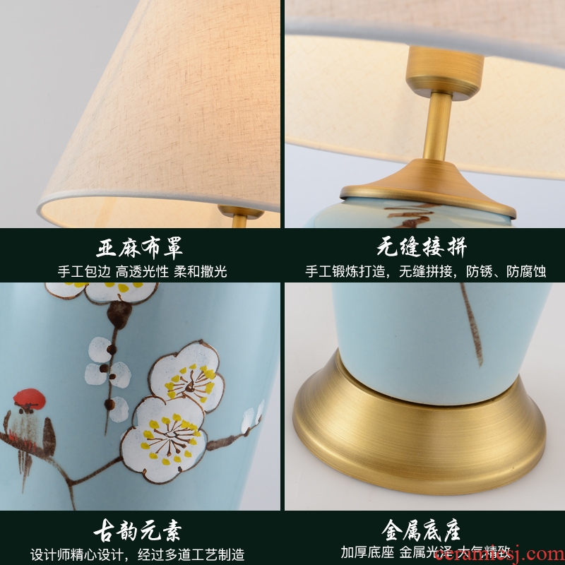 Jiao qi ceramic desk lamp Chinese wind table lamp decoration of bedroom the head of a bed lamp cloth art lamp lighting lamps and lanterns of new Chinese style