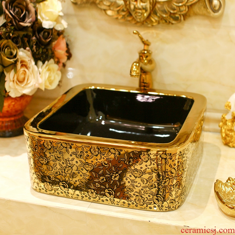 Post, neat square table bonsai, ceramic lavabo that defend bath lavatory basin art basin golden feather