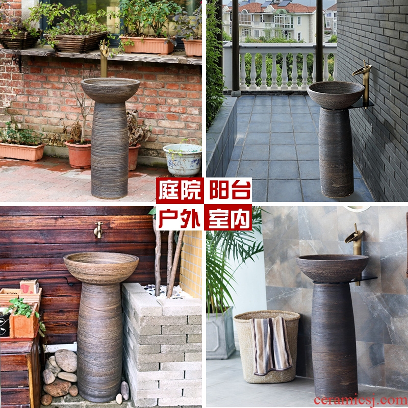 Vertical column basin ceramic column type lavatory courtyard simple outdoor floor industry integrated wind basin sink