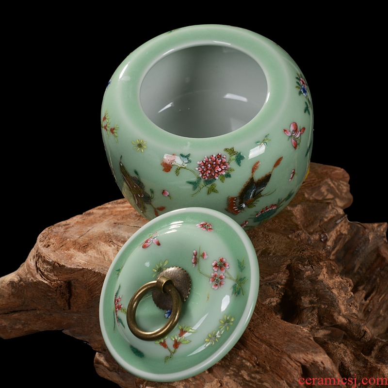 Jingdezhen ceramics pea green archaize caddy storage tank snack jars household adornment handicraft furnishing articles