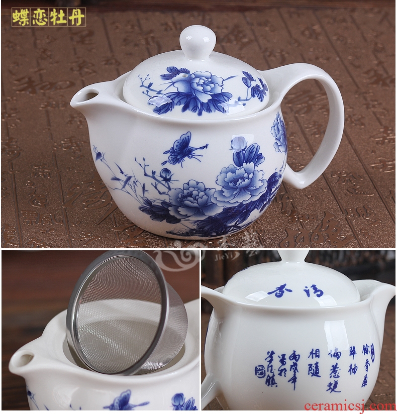 Jingdezhen ceramic teapot large single pot of kung fu tea tea to small landscape filtering of blue and white porcelain teapot