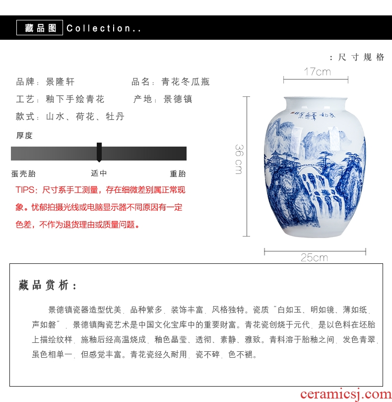 Jingdezhen blue and white ceramics hand-painted vases, flower arranging the sitting room porch ark adornment of Chinese style household furnishing articles