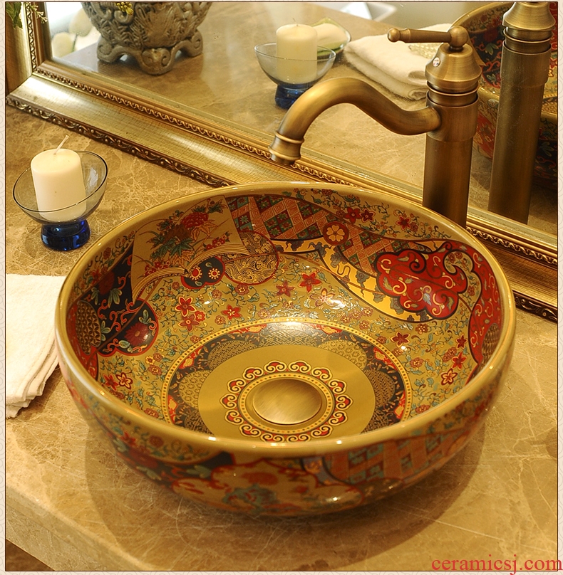 Jingdezhen ceramic hotel toilet stage basin art restoring ancient ways round basin balcony lavatory sink