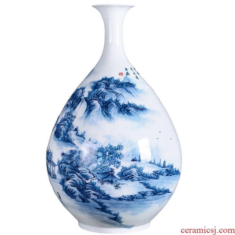 Jingdezhen ceramics famous hand-painted master Chinese blue and white porcelain vase furnishing articles household adornment handicraft sitting room