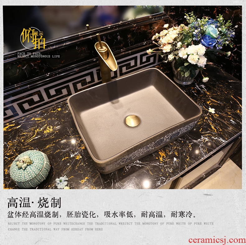 JingWei blue and white porcelain art stage basin archaize ceramic lavatory square basin of Chinese style restoring ancient ways on washing their hands