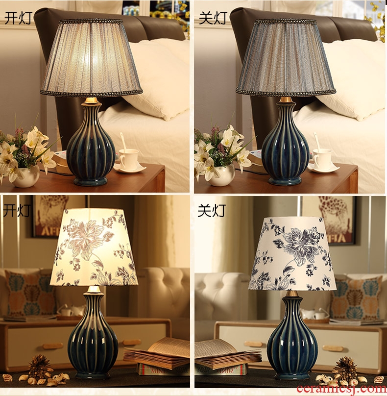 Ceramic lamp American sweet bedroom creative modern fashion bedside lamp study contracted sitting room small desk lamp