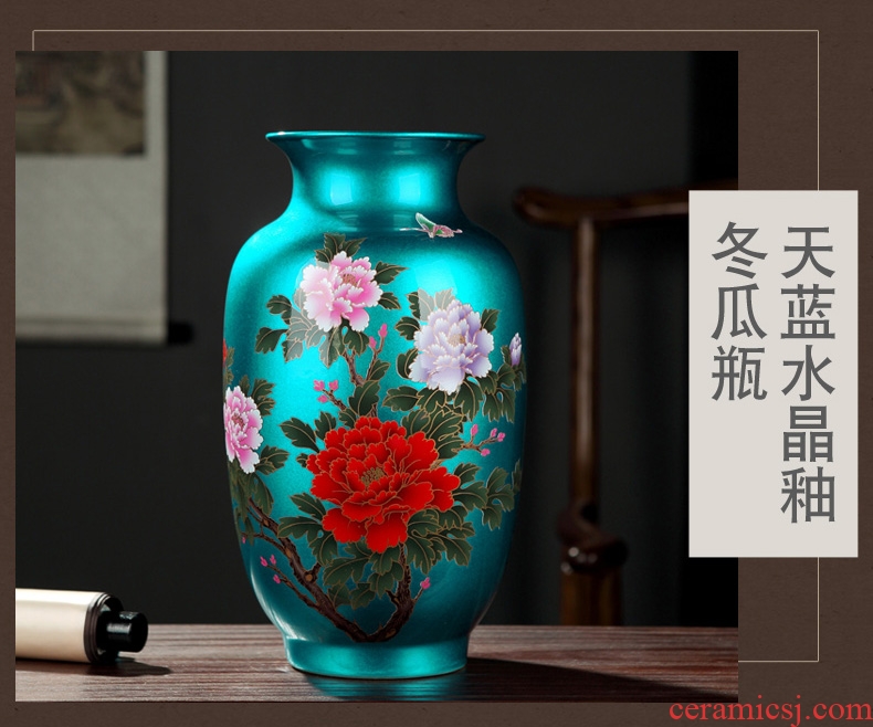 Jingdezhen ceramics vase furnishing articles crystal glaze flower arrangement sitting room of modern Chinese style is contracted household decorative arts and crafts
