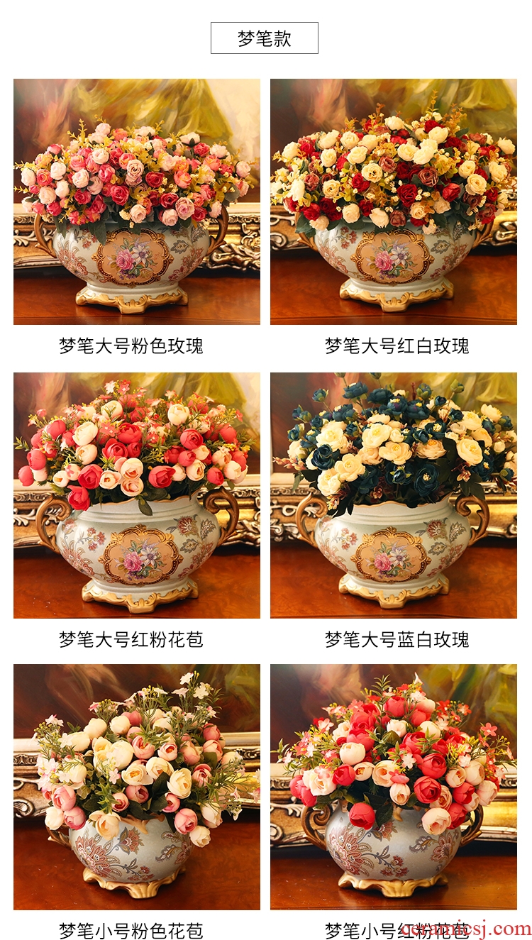 Ceramic vase creative furnishing articles sitting room adornment retro artical simulation dried flowers large flower arranging flower art