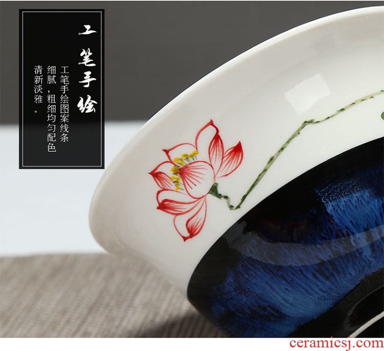 Imperial springs hand-painted only three tureen household kung fu tea bowl lotus ceramics kiln tea large cups