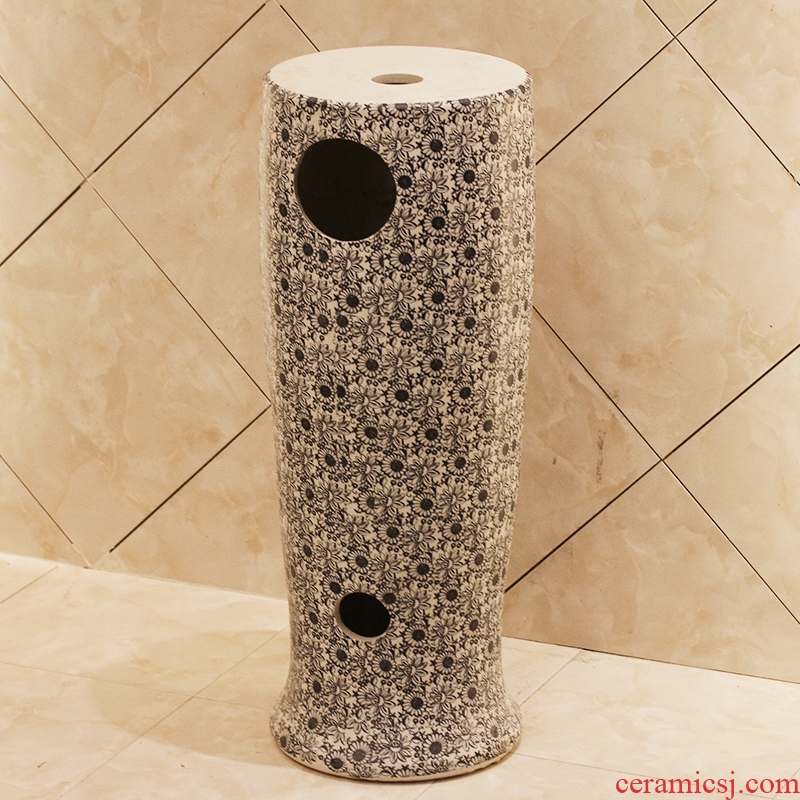 Jingdezhen ceramic balcony column basin one-piece toilet stage basin sinks household lavabo console