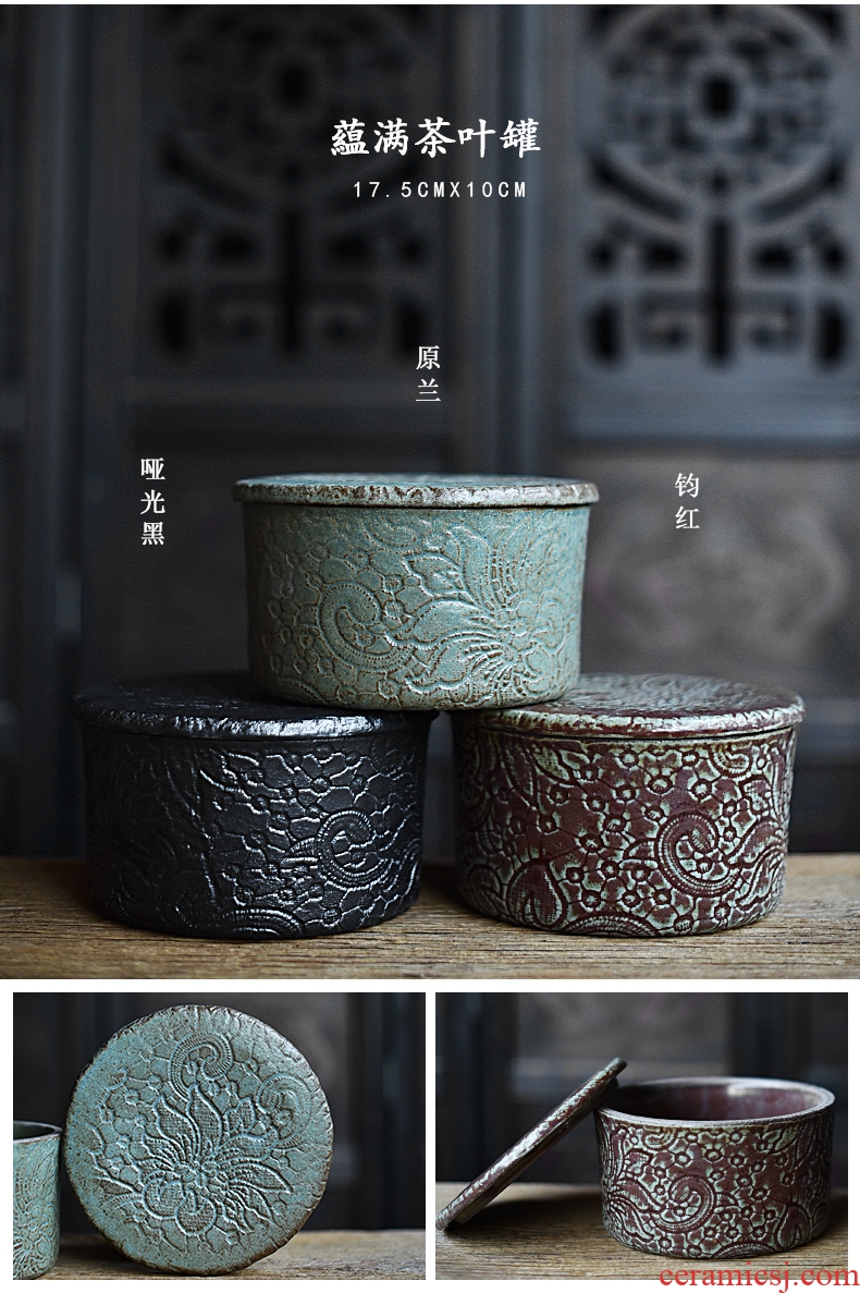 Tao fan ceramic persimmon tea caddy seal storage tanks small POTS kung fu tea set up clearance