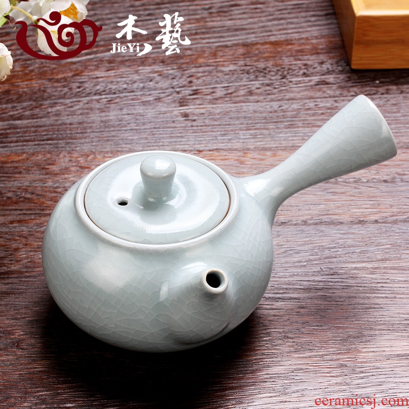 Jade art your kiln side blue ceramic pot of single teapot day kung fu tea set side pot of Japanese wood handle agate POTS