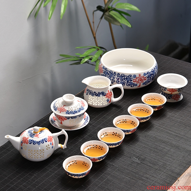 Gorgeous young creative household and exquisite ceramic kung fu tea set tea tray tureen teapot tea cup contracted with tea