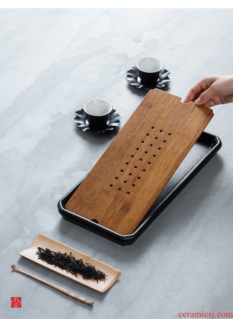 Ceramic tea tray bamboo dry tea tea village three thousand Japanese water saucer plate bearing large pot dry foam plate
