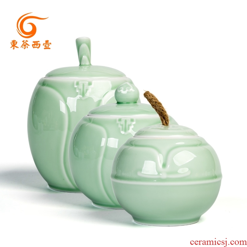 East west pot of ceramic tea caddy large tea box sealed cans creative receives longquan celadon caddy