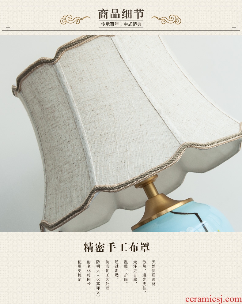 New Chinese style ceramic desk lamp sitting room bedroom berth lamp Chinese wind restoring ancient ways zen hand-painted decorative warm all copper lamp