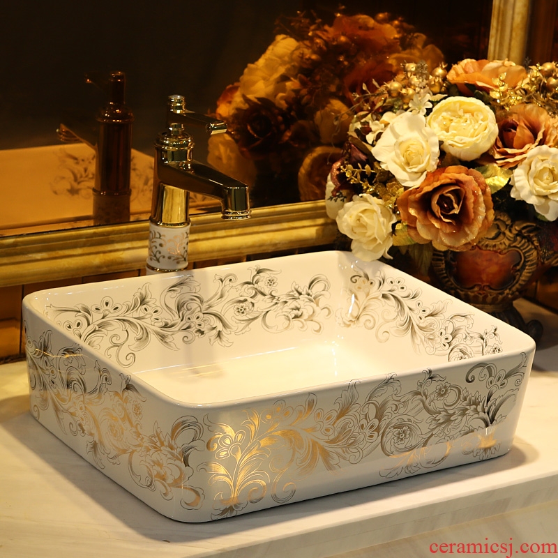 Gold cellnique jingdezhen stage basin ceramic lavabo rectangular basin bathroom sinks GuYuBi vines