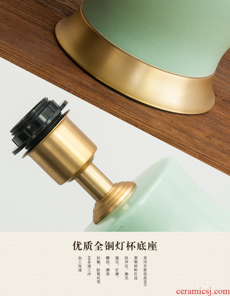 New Chinese style full copper ceramic desk lamp green pot-bellied contemporary sitting room bedroom berth lamp hotel study desk lamp, 1060