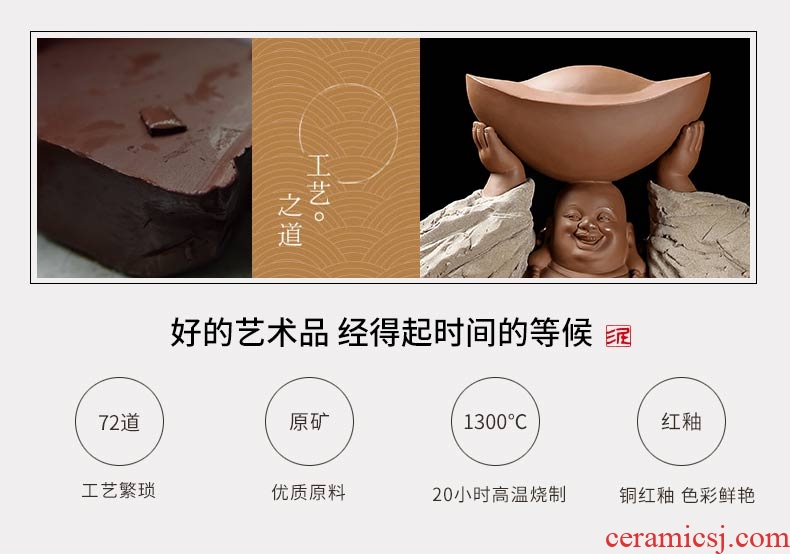 Oriental soil coarse pottery zen furnishing articles ceramic sculpture art housewarming gift/wealth old D40-02