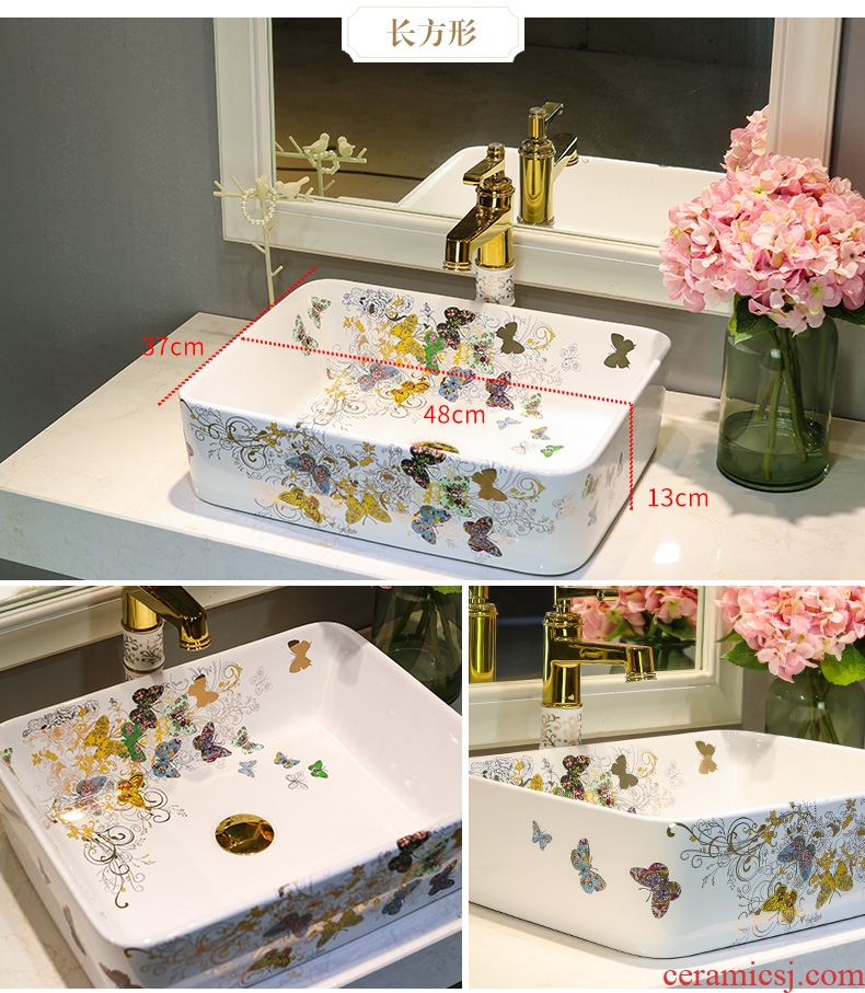 M square the toilet stage basin ceramic sanitary ware european-style lavabo lavatory basin golden butterfly garden