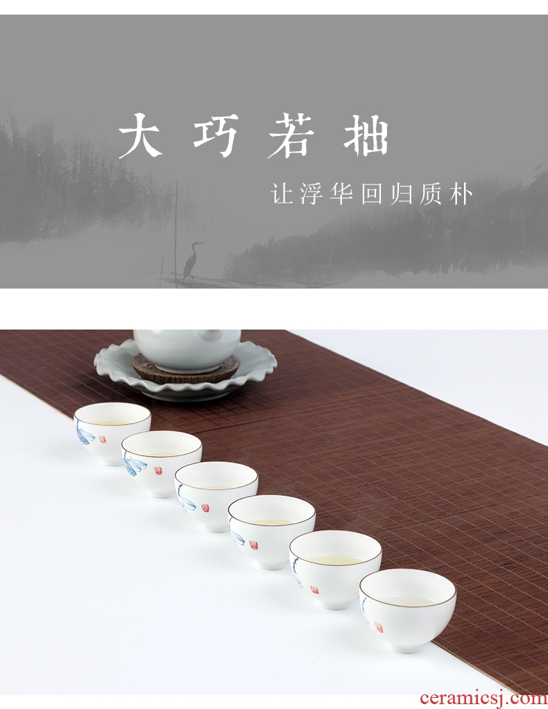 Hand-painted kung fu tea set suit household glass six small ceramic sample tea cup bowl tea tea cups