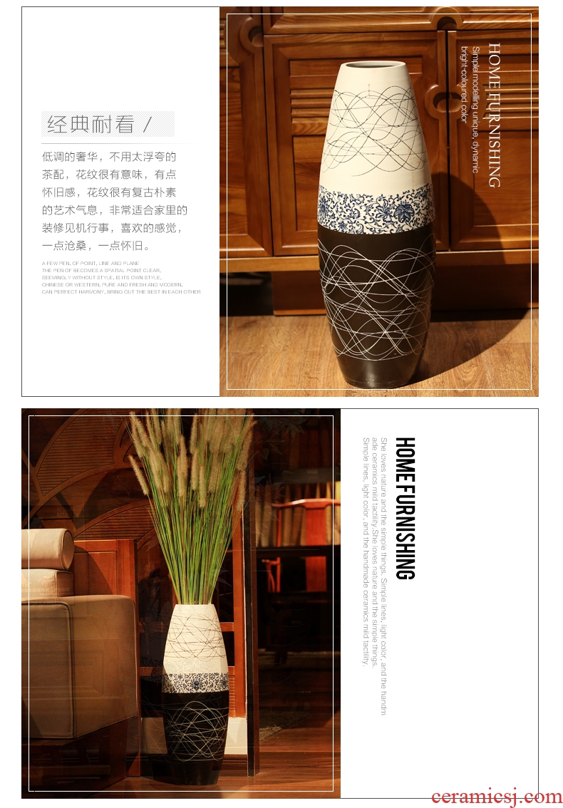 Jingdezhen manual simulation flower of ground of blue and white porcelain vase 1 meter sitting room adornment creative hand-painted vases furnishing articles