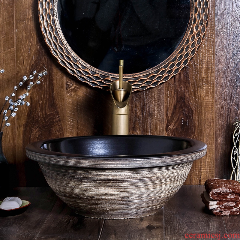 Jingdezhen ceramic lavabo stage basin new large size round art basin of Chinese style household hotel toilet