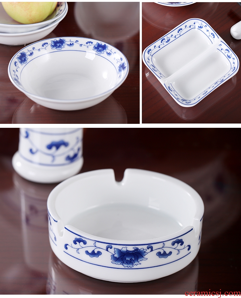 Red porcelain ceramic tableware suit of jingdezhen porcelain bowl dishes Chinese blue and white porcelain tableware man-han banquet