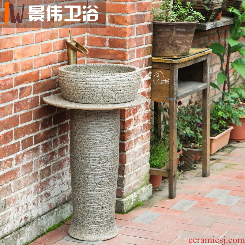 JingWei balcony sink pillar basin vertical lavatory basin ceramic floor outdoor of the basin that wash a face