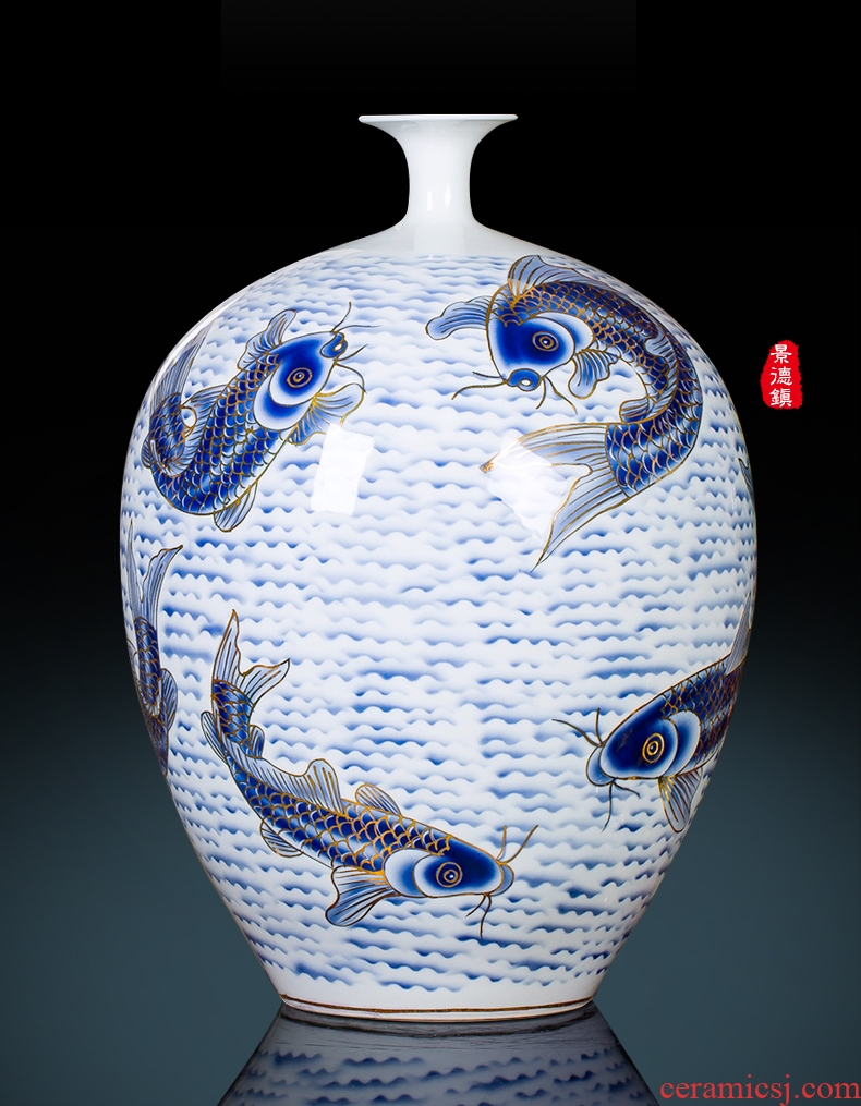 Jingdezhen ceramic paint big vase masters hand draw every year more than furnishing articles Chinese blue and white porcelain is sitting room adornment