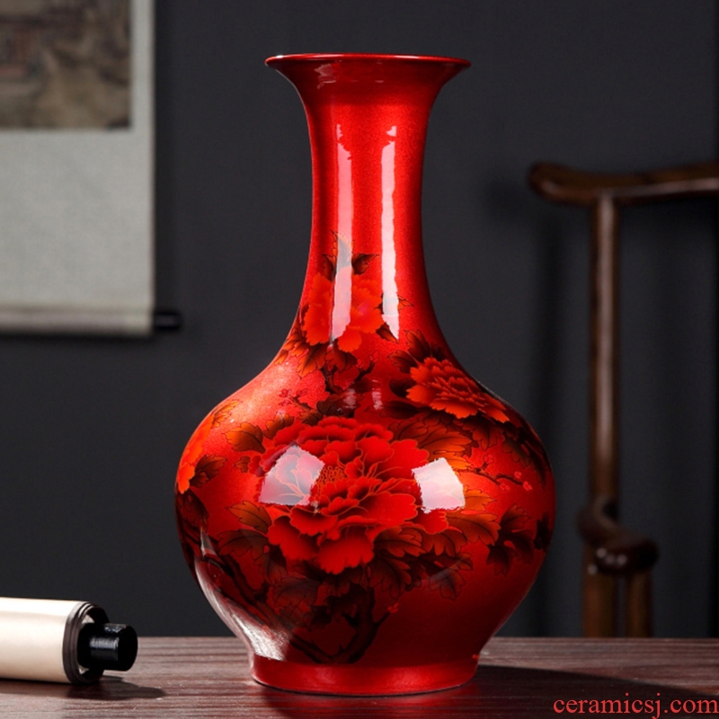 Jingdezhen ceramics vase furnishing articles crystal glaze flower arrangement sitting room of modern Chinese style is contracted household decorative arts and crafts