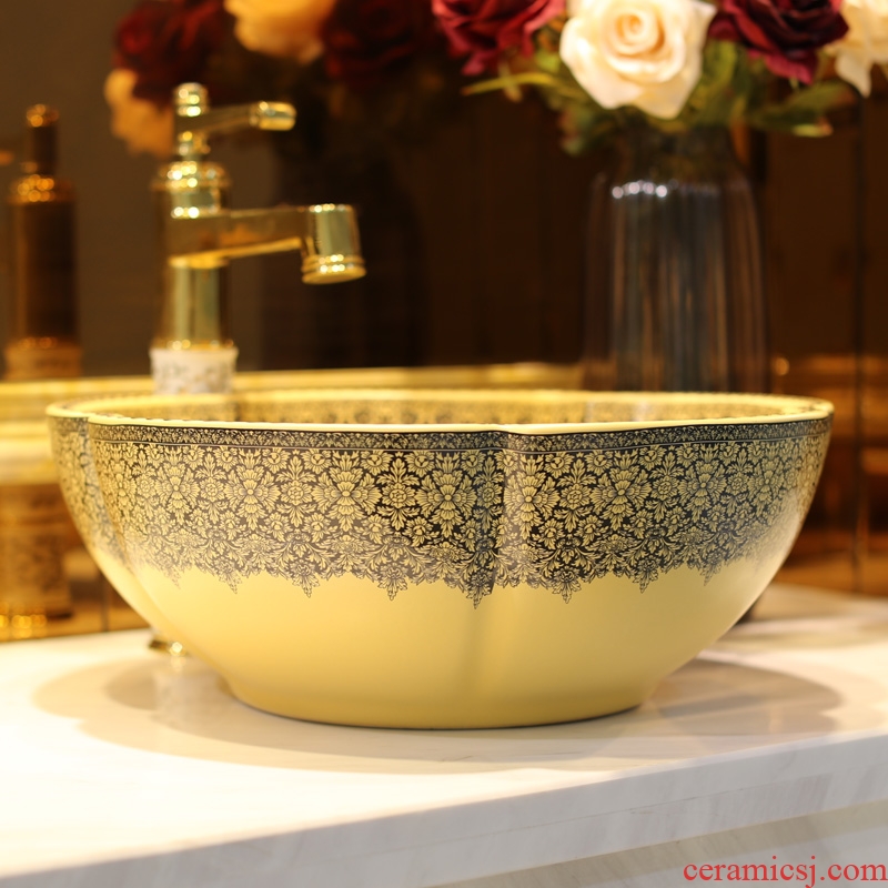 Gold cellnique ceramic art basin sinks home outfit petals sink European petals of the basin that wash a face
