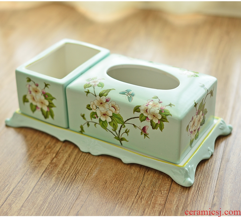 Murphy American country famille rose porcelain multi-function tissue box new Chinese style living room remote smoke box store content box