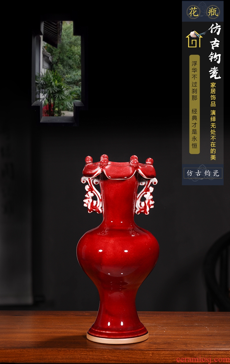 Jingdezhen ceramics jun lang red creative crackle vases, flower arrangement of Chinese style living room home furnishing articles