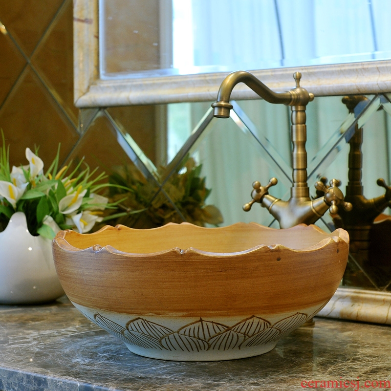 Package mail petals jingdezhen art basin modelling lavatory basin on hand & ndash; Lotus carving