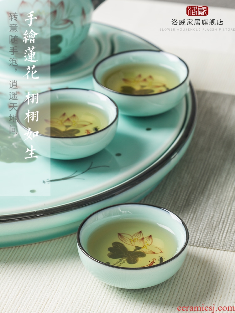 Kung fu tea set home office tea kettle celadon porcelain lotus jingdezhen hand-painted tea tea table