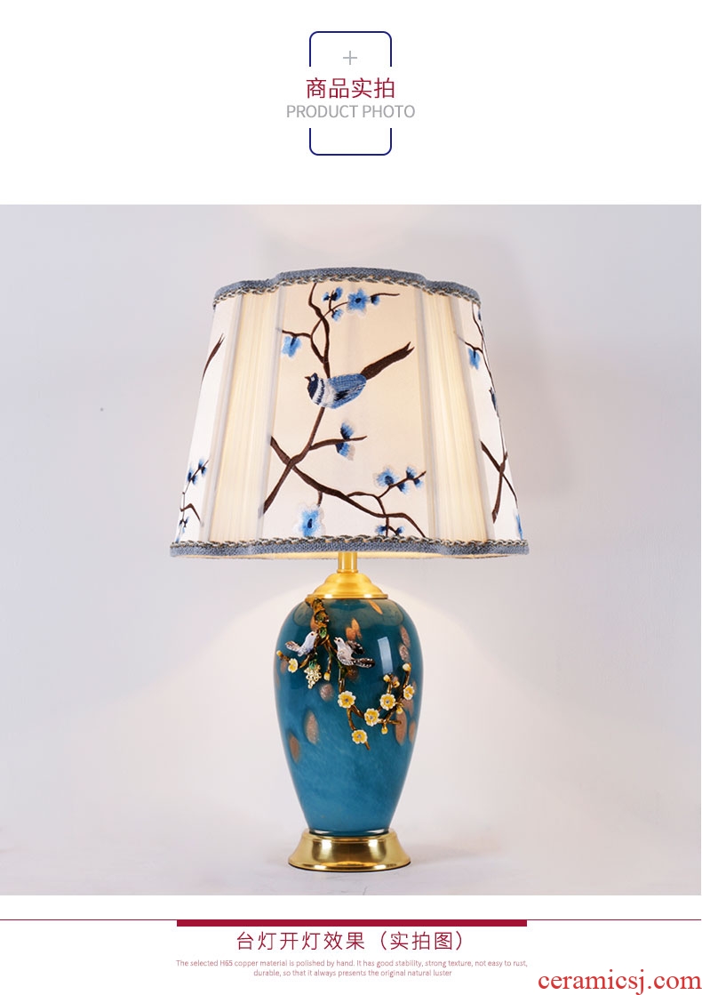 American luxury colored enamel lamp copper lamp of bedroom the head of a bed all European high-grade ceramic creative romantic marriage room of pure copper