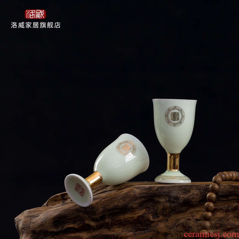 Jingdezhen wine suits ceramic celadon home court of a complete set of antique Chinese jade porcelain paint jar of wine cup