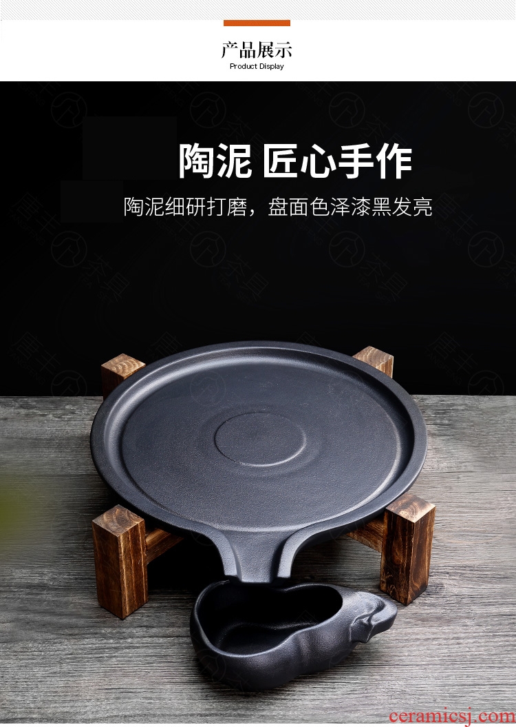 St, Tibetan tea tray millstones household contracted ceramic dry set round kunfu tea set tea sea solid wood tea saucer dish